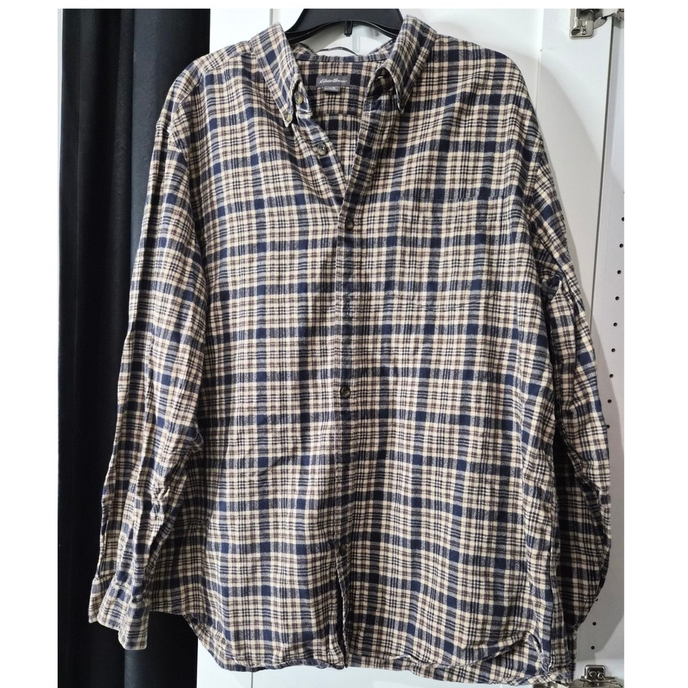 Eddie Bauer Mens XL‎ Plaid Flannel Button Down Shirt Relaxed Fit Long Sleeve